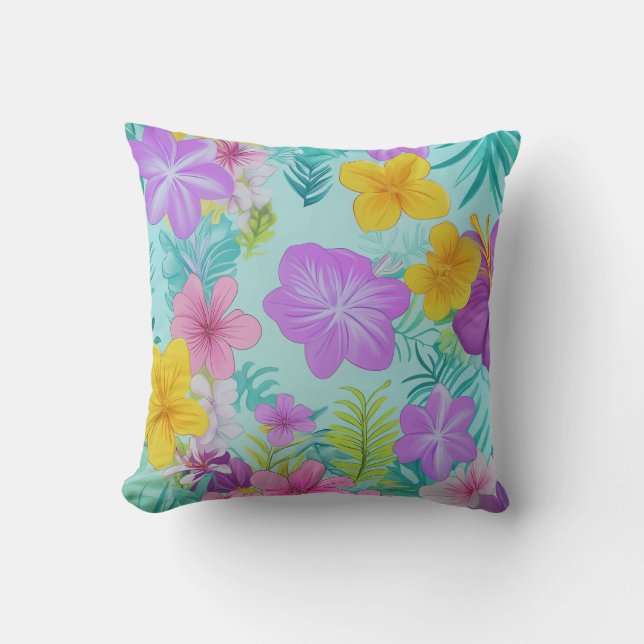 Tropical Summer Floral Pattern - Bright Hibiscus  Kudde (Framsida)