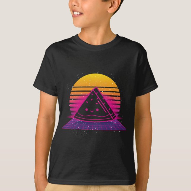 Tropical Summer Fruit 80 s Retro Synthwave Sunset  T Shirt (Framsida)