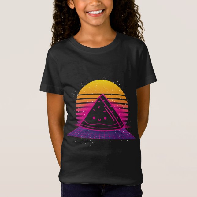 Tropical Summer Fruit 80 s Retro Synthwave Sunset  T Shirt (Framsida)