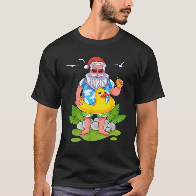 Tropical Summer Funny Hawaiian Jultomten Christm T Shirt (Framsida)