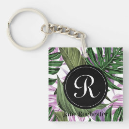 Tropical Summer Grönt Lila Lövs Monogram