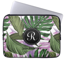 Tropical Summer Grönt Lila Lövs Monogram Laptop Fodral