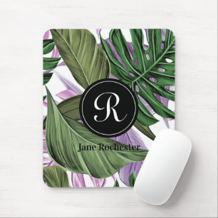 Tropical Summer Grönt Lila Lövs Monogram Musmatta