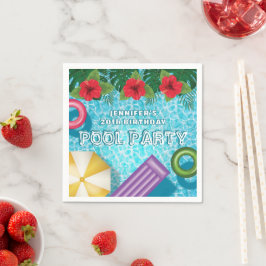 Tropical Summer Hibiscus Swimming Pool Birthday Pappersservett