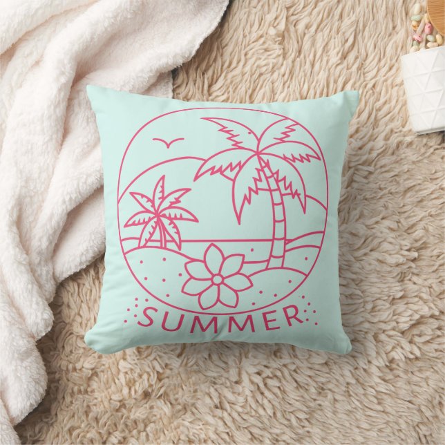 Tropical Summer Line-Art Kudde (Filt)