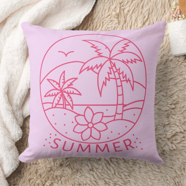 Tropical Summer Line-Art Kudde (Filt)