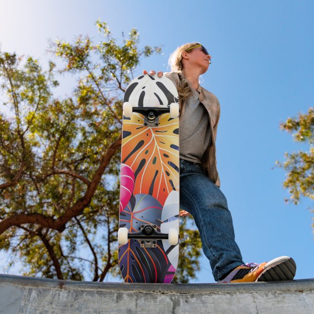 Tropical Summer Monstera Löv Mini Skateboard Bräda 18,5 Cm (Utomhus 1)