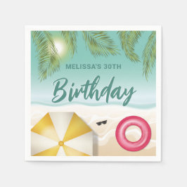 Tropical Summer Palm Leaves On Sand Beach Birthday Pappersservett