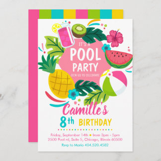 Tropical summer pool party Invitation Inbjudningar