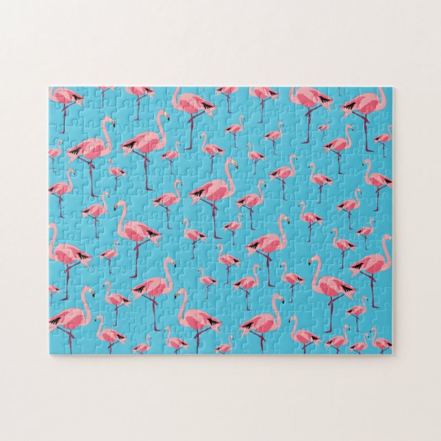 Tropical Summer Rosa Flamingo Pattern Pussel (Horisontell)