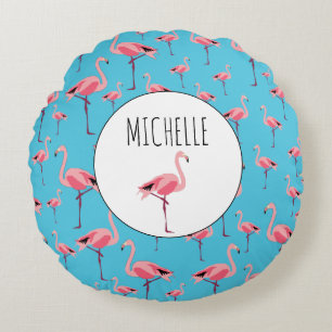 Tropical Summer Rosa Flamingo Pattern Rund Kudde