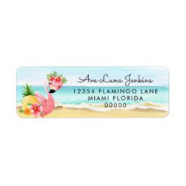 Tropical Summer Rosa Flamingo Return Address Label Returadress Etikett