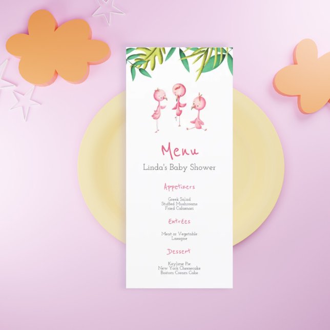 Tropical Summer Rosa Flamingos Baby Shower Menu Meny (Skapare uppladdad)