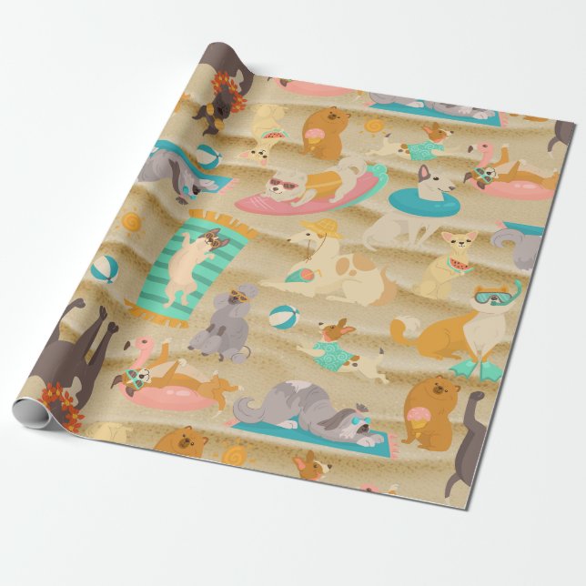 tropical summer sandy beach dogs cute presentpapper (Utrullad)