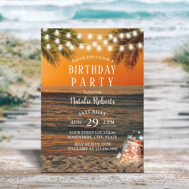 Tropical Summer Sunset Beach Mason Burk Birthday Inbjudningar (Skapare uppladdad)