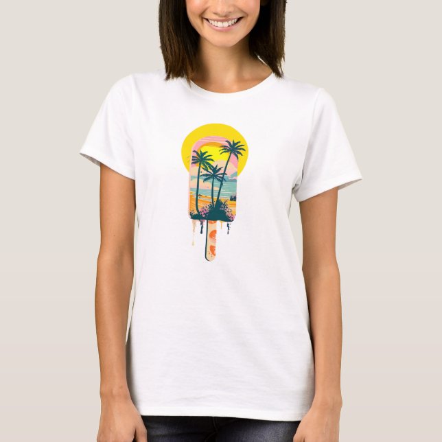 Tropical Summer Sunset Sweets Paradise T Shirt (Framsida)