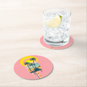 Tropical Summer Sunset Sweets Paradise Underlägg Papper Rund