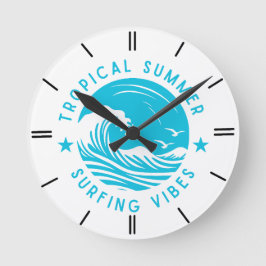 Tropical Summer Surfing Vibes Wall Clock - Ride th Rund Klocka
