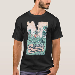 Tropical Summer Vibes Skeleton Surfer Riding Surfb T Shirt