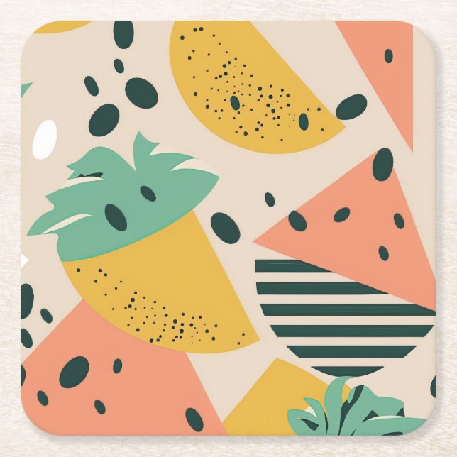 Tropical & Summer Vibes Square Paper Coaster Underlägg Papper Kvadrat (Framsidan)