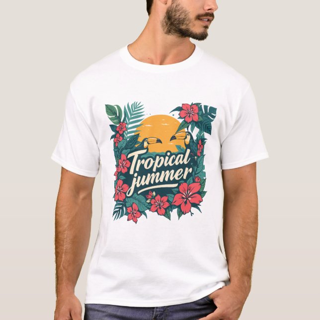 Tropical Summer Vibes T-Shirt – Retro Jungle Desig (Framsida)