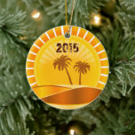 Tropical Sunburst, Handflatan Träd Beach Personlig Julgransprydnad Keramik<br><div class="desc">Tropical Sunburst Beach Personlig Jul Ornament.</div>