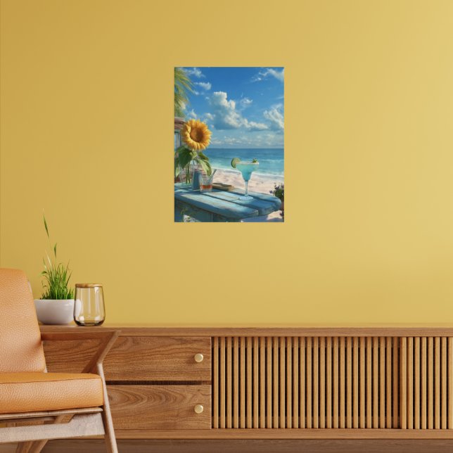 Tropical Sunflower Beach Wall Art | Ocean Print"  Poster (Vardagsrum 2)