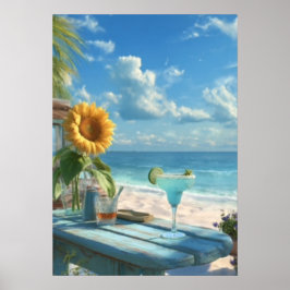 Tropical Sunflower Beach Wall Art | Ocean Print"  Poster