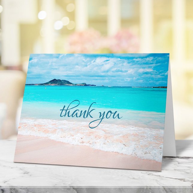 Tropical Sunny Hawaii Turcos Beach Photo Script Tack Kort (Skapare uppladdad)