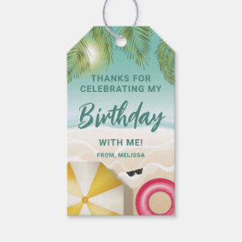 Tropical Sunny Teal Sand Beach Birthday Thank You Presentetikett