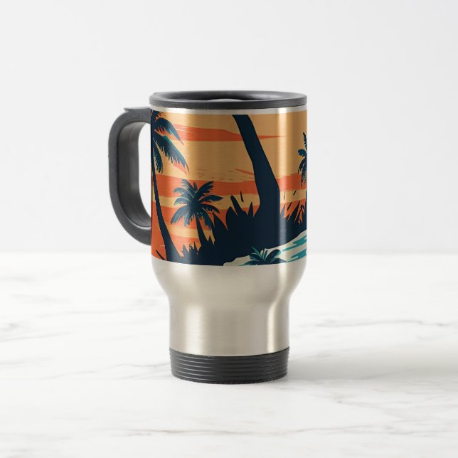 Tropical Sunset Beach Coffee Mug – Relaxing Palm Resemugg (Framsida vänster)