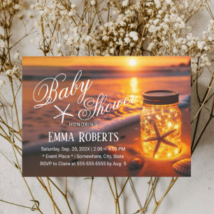 Tropical Sunset Beach Glowing Burk Baby Shower Inbjudningar