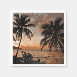 Tropical Sunset Beach Handflatan Träd Pappersservett
