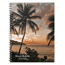 Tropical Sunset Beach Handflatan Träd personalize Anteckningsbok