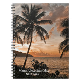 Tropical Sunset Beach Handflatan Träd personalize Anteckningsbok
