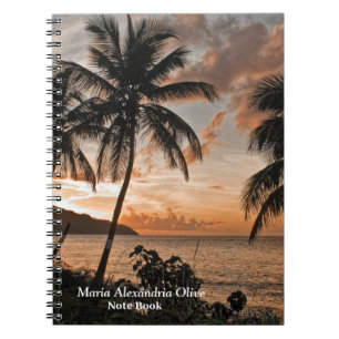 Tropical Sunset Beach Handflatan Träd personalize Anteckningsbok