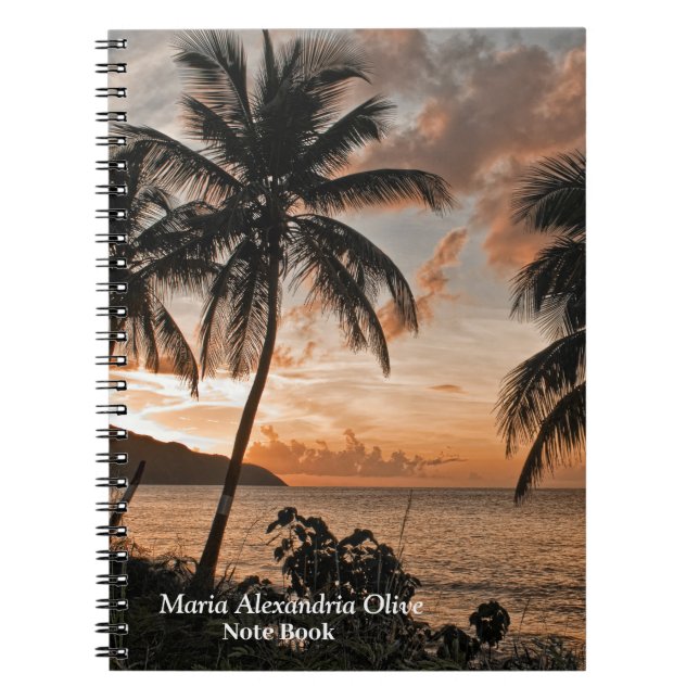 Tropical Sunset Beach Handflatan Träd personalize Anteckningsbok (Framsidan)