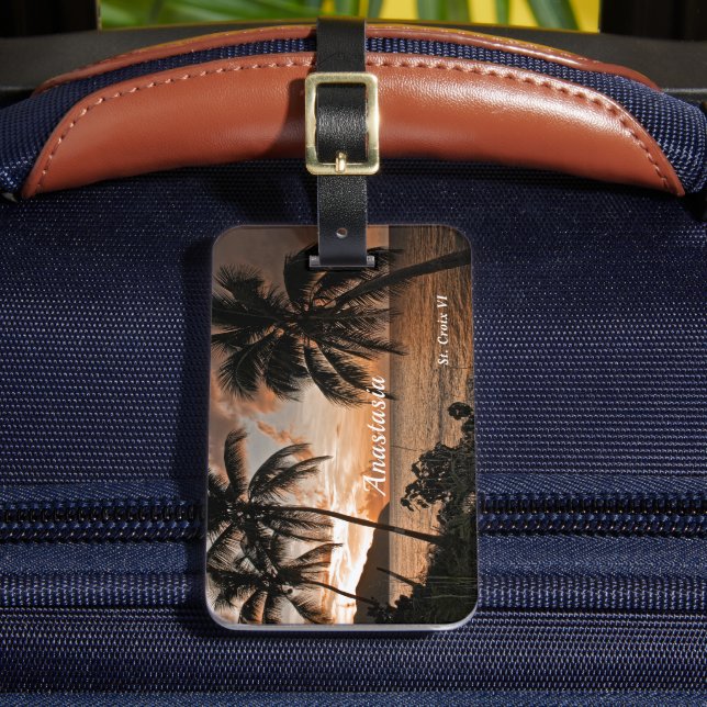 Tropical Sunset Beach Handflatan Träd personalize Bagagebricka (Framsida Insitu 2)