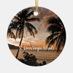 Tropical Sunset Beach Handflatan Träd USVI Julgransprydnad Keramik