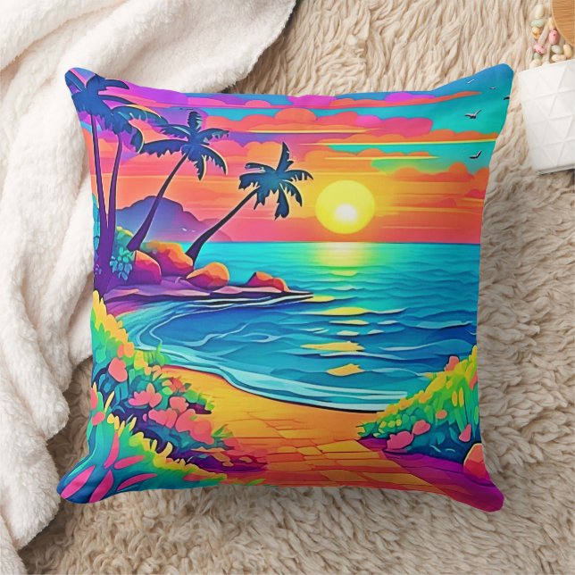 Tropical Sunset Beach Kudde (Filt)