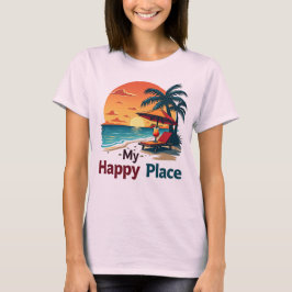 Tropical Sunset Beach Lycklig Ställe Women's T-Shi T Shirt