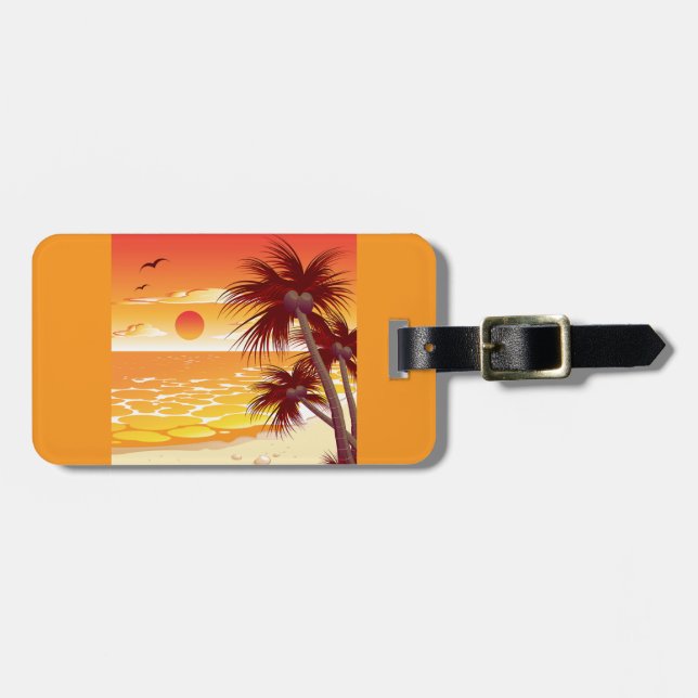 Tropical Sunset Beach Palm Tree Island Bagagebricka (Horisontell Framsida)