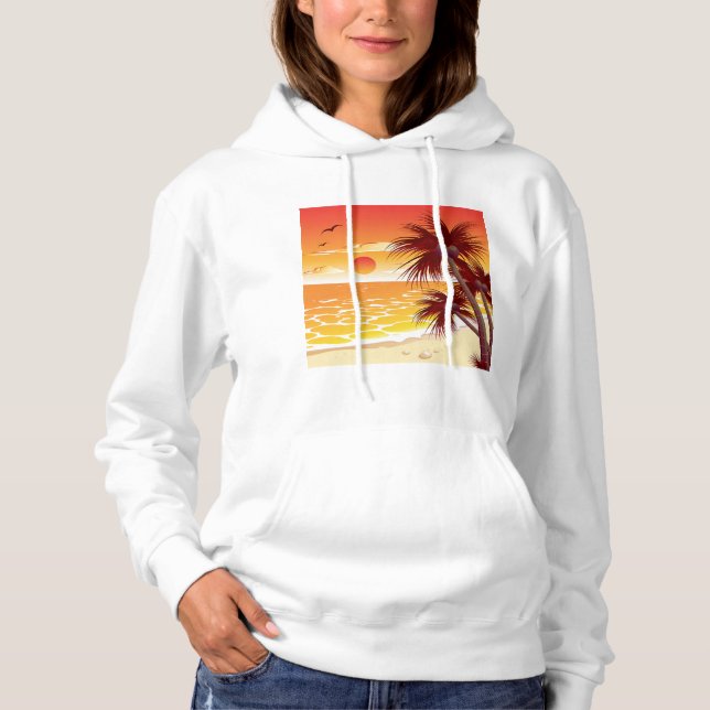 Tropical Sunset Beach Palm Tree Island T Shirt (Framsida)