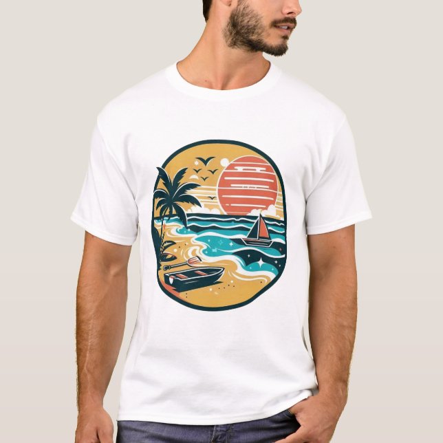 Tropical Sunset Beach Paradise T Shirt (Framsida)