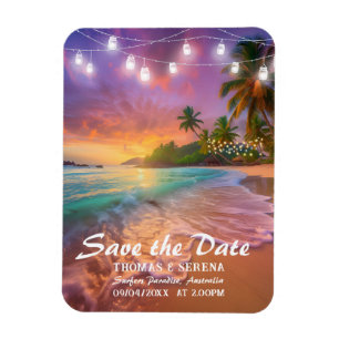 Tropical Sunset Beach QR-kod Spara Datumet Magnet