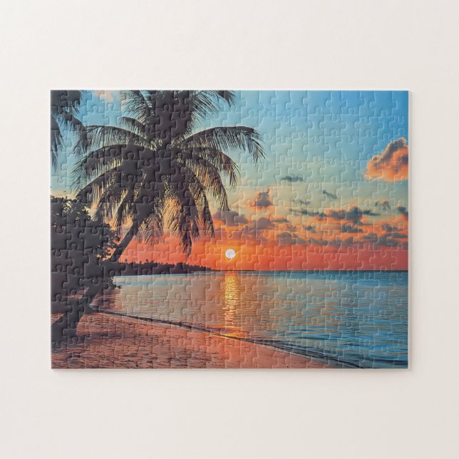 Tropical Sunset Beach Scene Pussel (Horisontell)