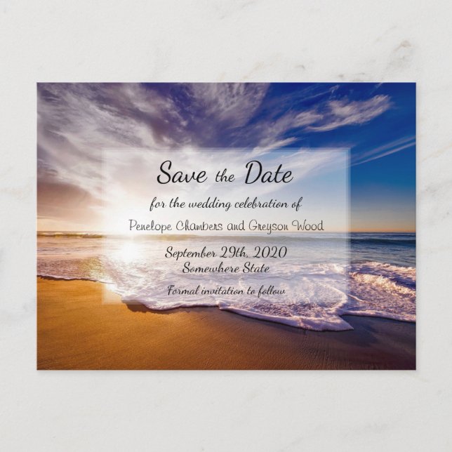 Tropical Sunset Beach Wedding Datumet Meddelande Vykort (Framsida)