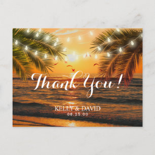 Tropical Sunset Beach Wedding Tack Vykort