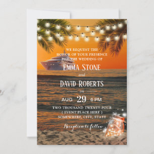 Tropical Sunset Beach Yacht Bröllop Glow Mason Bur Inbjudningar