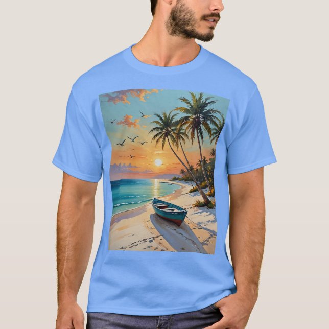 Tropical Sunset Boat Beach Vibes Tee (Framsida)